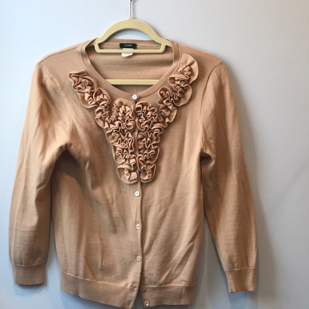 J. Crew tan ruffled cardigan